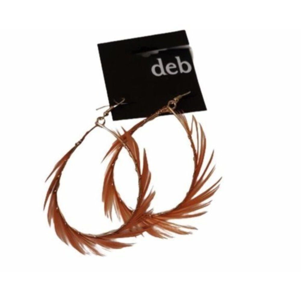 Deb Fashion Feather Drop Earrings Women's‎ Lightweight Orange Fishnet Hook